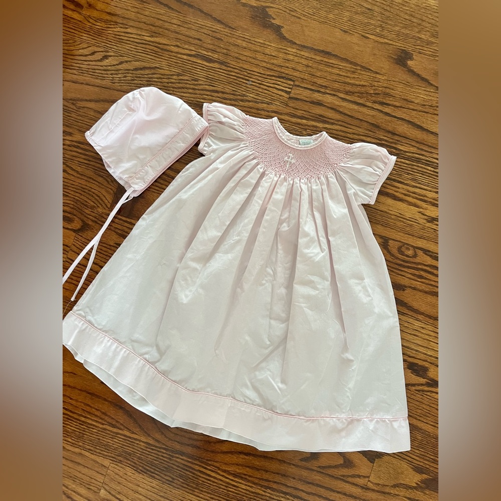 Pink dress and matching bonet 12 month